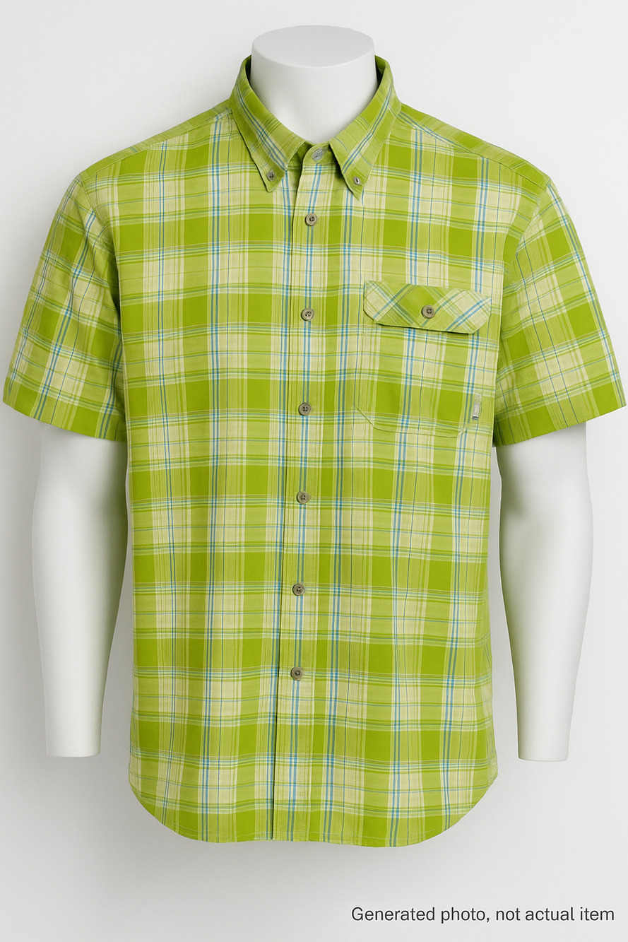 Columbia Green Plaid Cotton Button Down Outdoor Hiking Trail Shirt Casual Medium